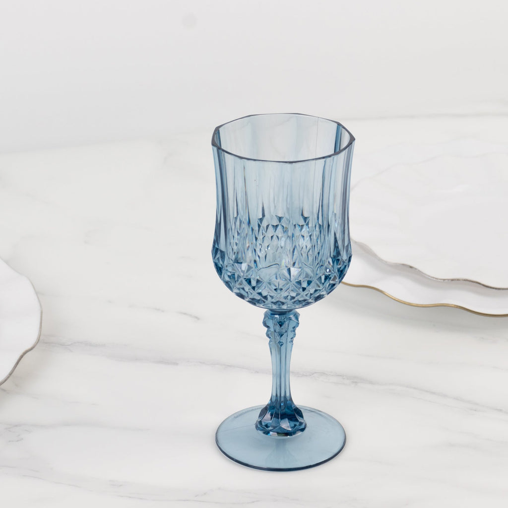Crystal Cut Wine Goblets Dusty Blue 8oz