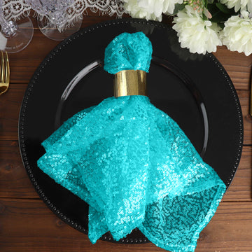 20”x20” Turquoise Premium Sequin Cloth Dinner Napkin Reusable Linen
