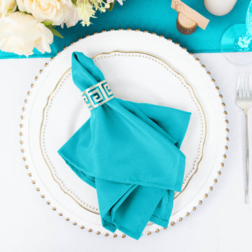 5 Pack Turquoise Seamless Cloth Dinner Napkins, Wrinkle Resistant Linen 17"x17"