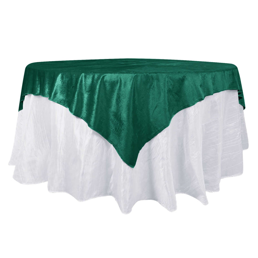 72x72Inch Hunter Emerald Green Premium Velvet Table Overlay, Square Tablecloth Topper