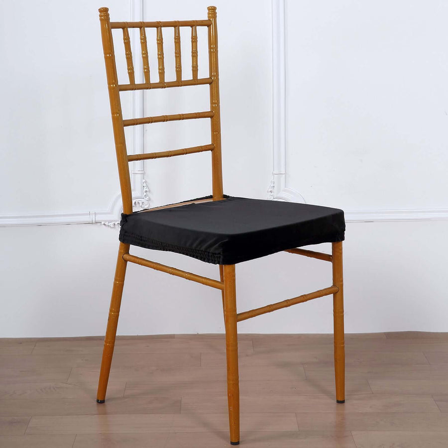 Slide On Black Stretch Velvet Dining Chair Seat Cushion Cover With Ties
