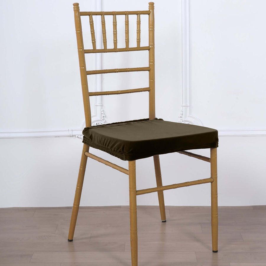 Chocolate Dining Chair Seat Cover, Velvet Chair Cushion Cover With Tie