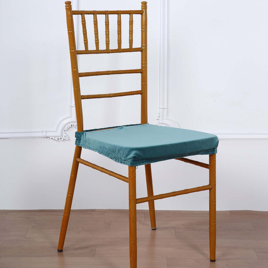 Teal Dining Chair Seat Cover, Velvet Chair Cushion Cover With Tie