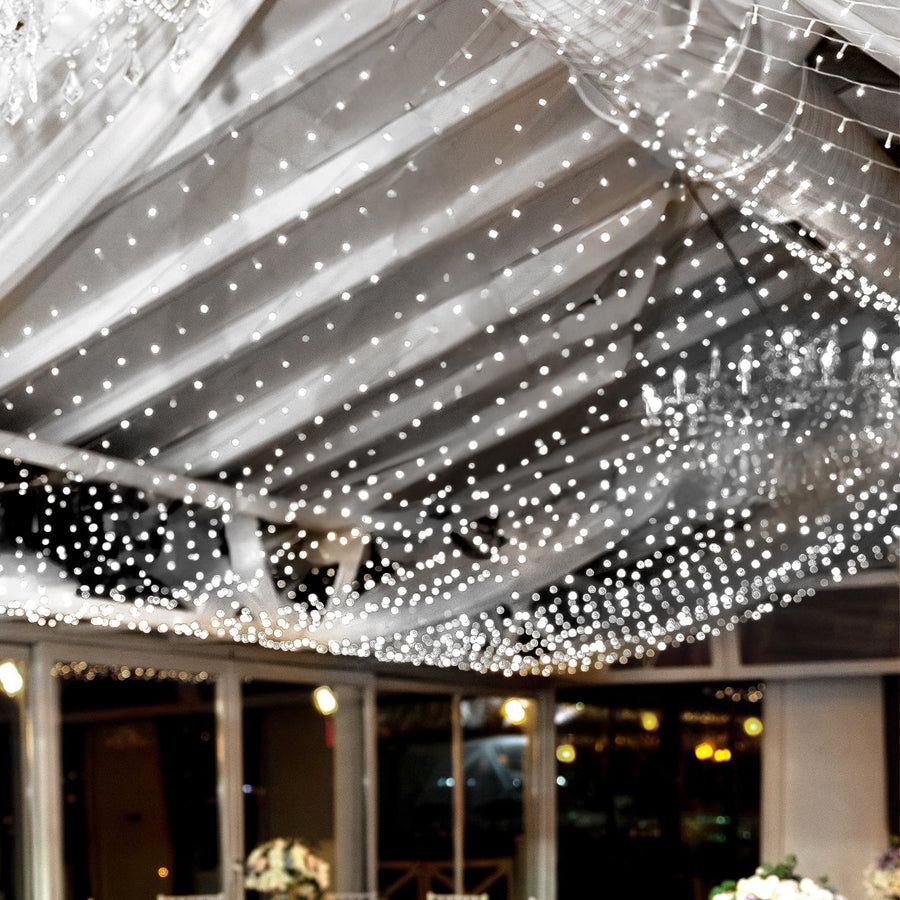 White 600 LED Twinkle Fairy Lights with 8 Modes, Plug In Connectable Curtain String Lights