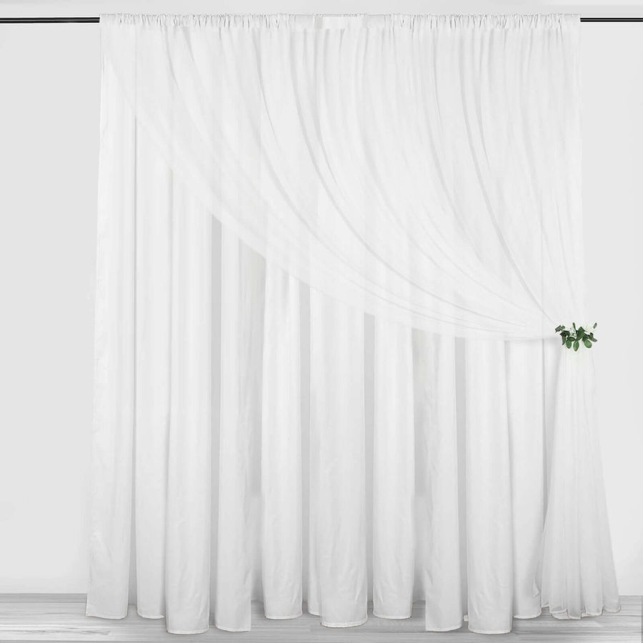 10ft White Dual Layered Sheer Chiffon Polyester Backdrop Curtain With Rod Pockets