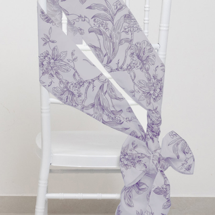 Polyester Chair Sashes White Lavender Lilac French Toile Floral Design - Wrinkle-Resistant & Durable