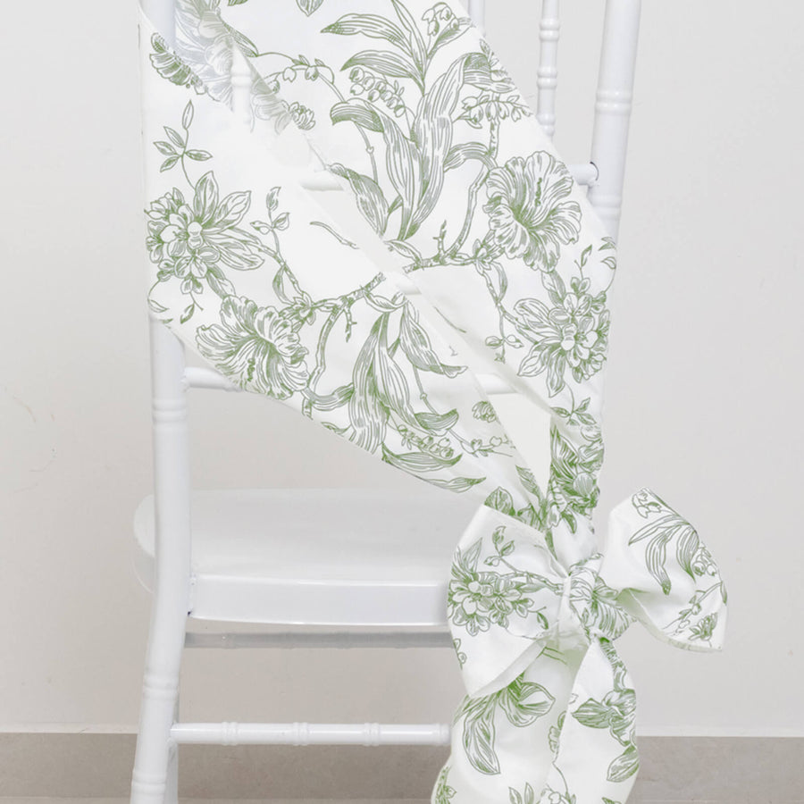 Polyester Chair Sashes White Dusty Sage Green French Toile Floral Design