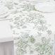 Polyester Table Runner 12x108inch White with Dusty Sage Green French Toile