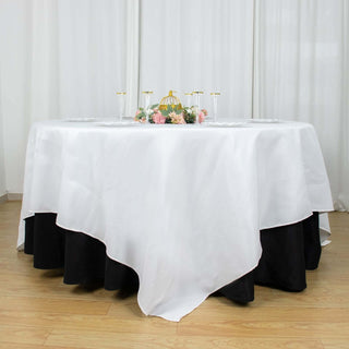 Elevate Your Event with the 90x90 White Premium Polyester Square Table Overlay Elevate Your Event with the 90x90 White Premium Polyester Square Table Overlay