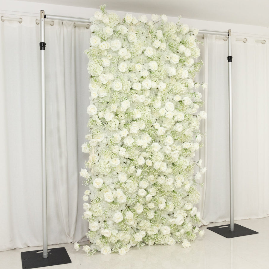 8ftx4ft Roll Up Artificial Flower Wall Panel Backdrop with White Silk Roses