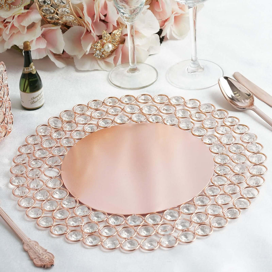 14inch Blush/Rose Gold Wired Metal Acrylic Crystal Beaded Charger Plate