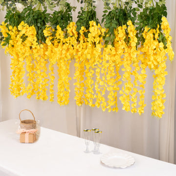 5 Pack 44" Yellow Artificial Silk Hanging Wisteria Flower Vines