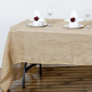 Enhance Your Event Decor with the 60"x126" Natural Rectangle Burlap Rustic Seamless Tablecloth