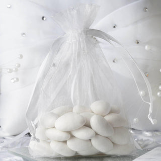 White Organza Drawstring Bags for Elegant Wedding and Party Favors
