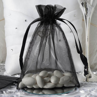 Elegant Black Organza Drawstring Bags for Wedding Party Favors Elegant Black Organza Drawstring Bags for Wedding Party Favors
