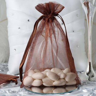 Elegant Chocolate Organza Drawstring Bags for Wedding Party Favors