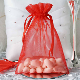 Red Organza Drawstring Bags for Elegant Wedding Party Favors