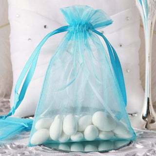Turquoise Organza Drawstring Bags for Elegant Wedding Party Favors Turquoise Organza Drawstring Bags for Elegant Wedding Party Favors