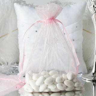 Elegant Pink Organza Drawstring Wedding Favor Bags Elegant Pink Organza Drawstring Wedding Favor Bags