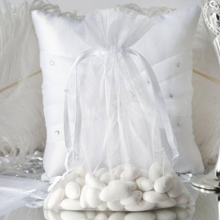 Elegant White Organza Drawstring Bags for Wedding Party Favors