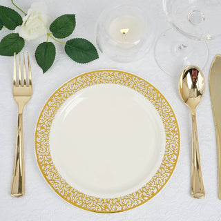 Elegant and Sophisticated Gold Lace Rim Ivory Disposable Salad Plates