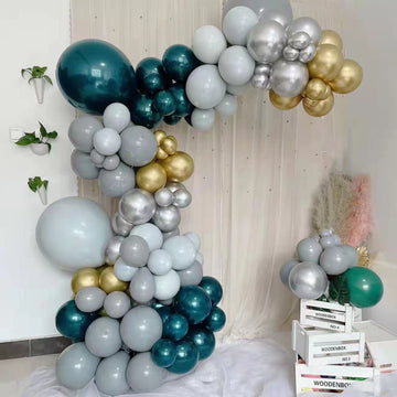 101 Pack Green, Gold and Silver DIY Balloon Garland Arch Party Kit, Double Layer Latex Balloons