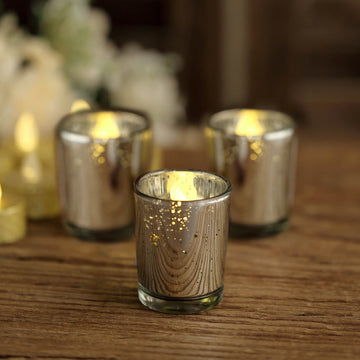 12 Pack 2" Silver Mercury Glass Candle Holders, Votive Tealight Holders - Speckled Design