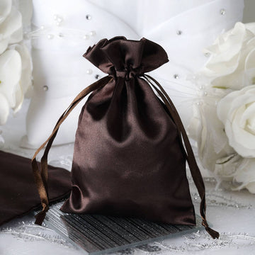 12 Pack 4"x6" Chocolate Satin Drawstring Wedding Party Favor Gift Bags - Clearance SALE