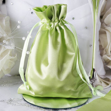 12 Pack 5"x7" Apple Green Satin Drawstring Wedding Party Favor Gift Bags, Drawstring Pouch Gift Bags