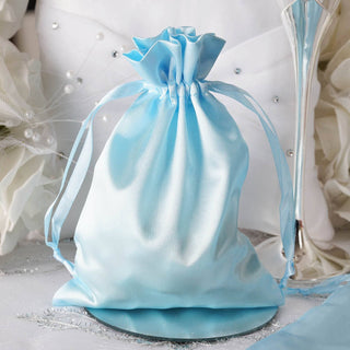 Baby Blue Satin Drawstring Wedding Party Favor Gift Bags