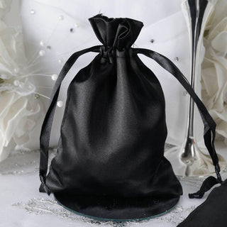 Black Satin Drawstring Wedding Party Favor Gift Bags