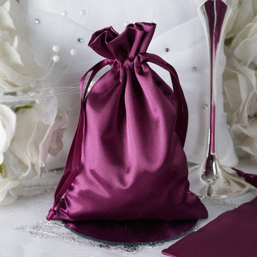 12 Pack 5"x7" Eggplant Satin Drawstring Wedding Party Favor Gift Bags
