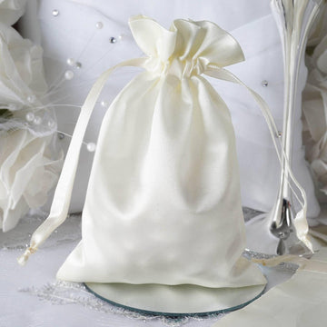 12 Pack 5"x7" Ivory Satin Drawstring Wedding Party Favor Gift Bags