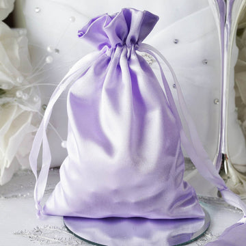 12 Pack 5"x7" Lavender Lilac Satin Drawstring Wedding Party Favor Gift Bags