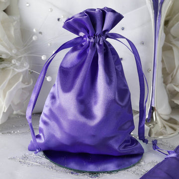 12 Pack 5"x7" Purple Satin Drawstring Wedding Party Favor Gift Bags