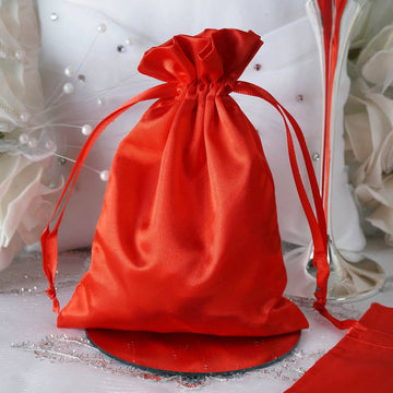 12 Pack 5"x7" Red Satin Drawstring Wedding Party Favor Gift Bags
