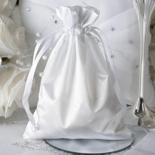 White Satin Drawstring Wedding Party Favor Gift Bags