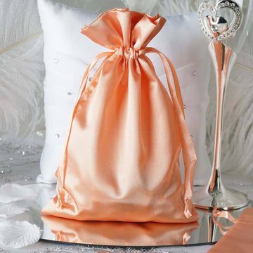 12 Pack 6"x9" Peach Satin Drawstring Wedding Party Favor Gift Bags
