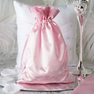 Glamorous Pink Satin Drawstring Bags for Wedding Party Favors
