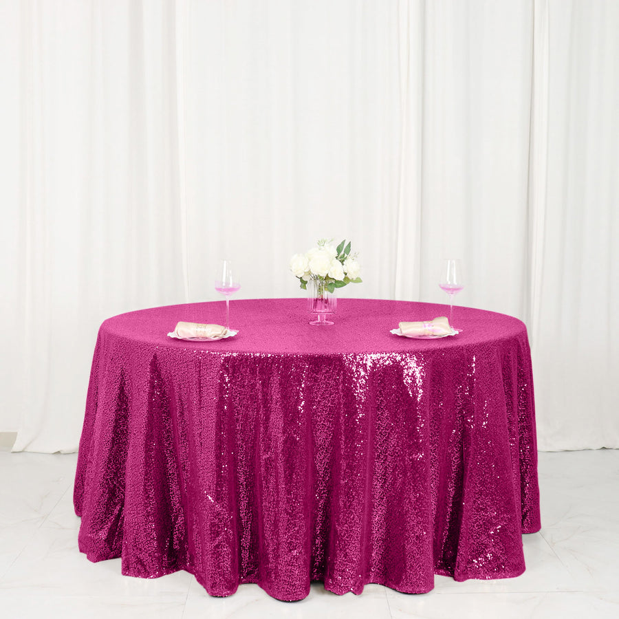 120" Fuchsia Premium Sequin Round Tablecloth