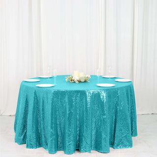 Turquoise Sequin Tablecloth - Add Glamour and Elegance to Your Event Turquoise Sequin Tablecloth - Add Glamour and Elegance to Your Event