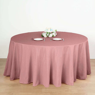 Elevate Your Event Decor with the 132" Dusty Rose Seamless Polyester Round Tablecloth Elevate Your Event Decor with the 132" Dusty Rose Seamless Polyester Round Tablecloth