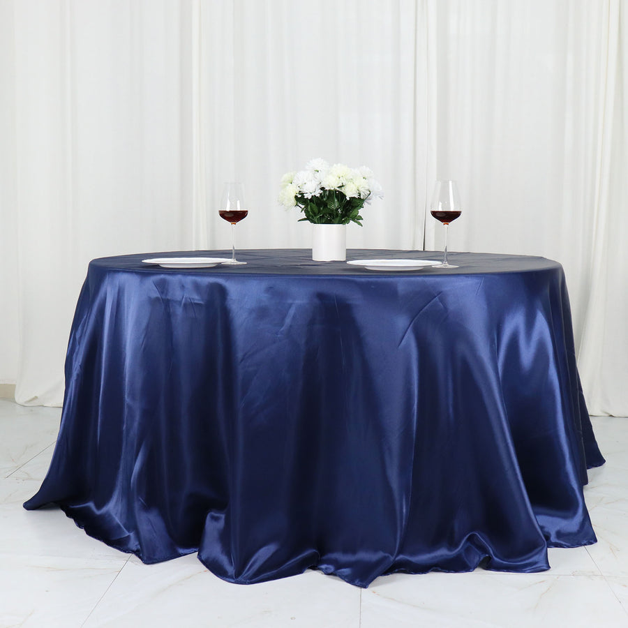 132inch Navy Blue Seamless Satin Round Tablecloth
