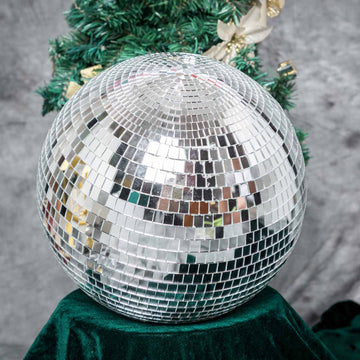 16" Large Silver Foam Disco Mirror Ball With Hanging Swivel Ring, Holiday Party Decor
