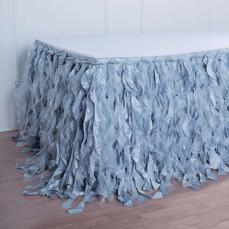17FT Dusty Blue Curly Willow Taffeta Table Skirt