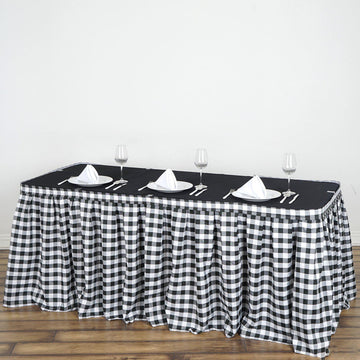 17ft White Black Buffalo Plaid Gingham Table Skirt, Checkered Polyester Table Skirt