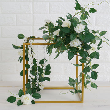 2 Pack 12" Square Gold Metal Frame Wedding Flower Stands, Geometric Centerpieces