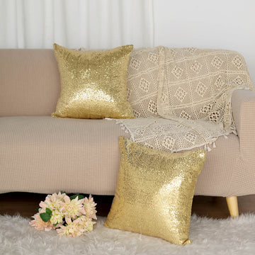 2 Pack 18"x18" Sequin Throw Pillow Cover, Decorative Cushion Case - Square Champagne Sequin