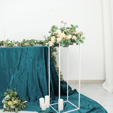 2 Pack 32" Glossy White Metal Wedding Flower Stand, Geometric Vase Column Centerpiece