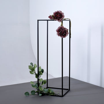2 Pack 32" Rectangular Matte Black Metal Wedding Flower Stand, Geometric Column Frame Centerpiece